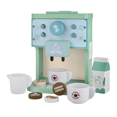 Aparat de Cafea pentru Copii, Flippy, Espressor de Cafea pentru Copii, Jucarie din Lemn, Set Barista din 10 Piese, 15 x 12.2 x 21.5 cm, Verde/Albastru - vivimall.ro