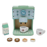 Aparat de Cafea pentru Copii, Flippy, Espressor de Cafea pentru Copii, Jucarie din Lemn, Set Barista din 10 Piese, 15 x 12.2 x 21.5 cm, Verde/Albastru - vivimall.ro