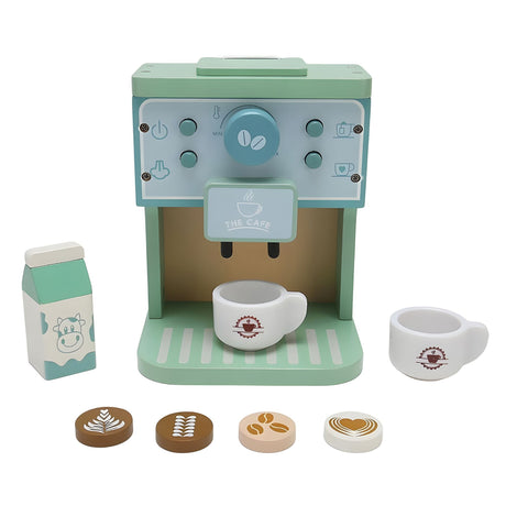 Aparat de Cafea pentru Copii, Flippy, Espressor de Cafea pentru Copii, Jucarie din Lemn, Set Barista din 10 Piese, 15 x 12.2 x 21.5 cm, Verde/Albastru - vivimall.ro