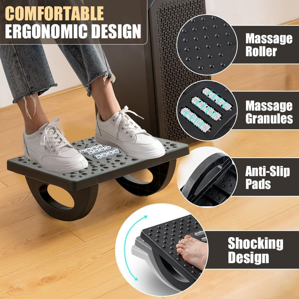 Suport Ergonimic Pentru Picioare, Plastic, Cu Role De Masaj Pentru Talpi, Pentru Birou, Usor De Transportat, Detasabil, 33.5X24X12 Cm - vivimall.ro