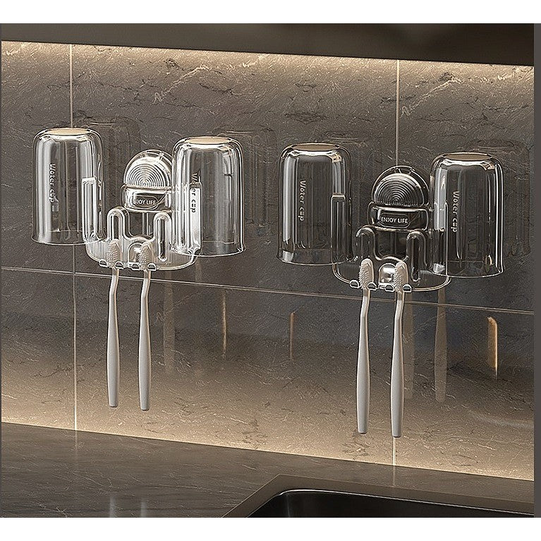Suport Multifunctional Dublu, Pahar Si Suport Pentru Periuta De Dinti, Plastic, 11 Cm X 11.5 Cm - vivimall.ro