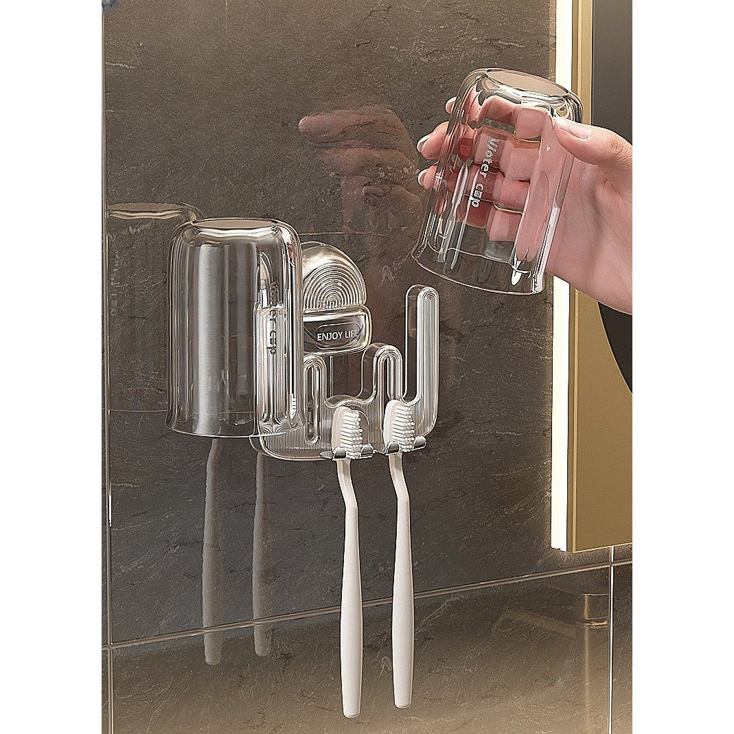 Suport Multifunctional Dublu, Pahar Si Suport Pentru Periuta De Dinti, Plastic, 11 Cm X 11.5 Cm - vivimall.ro