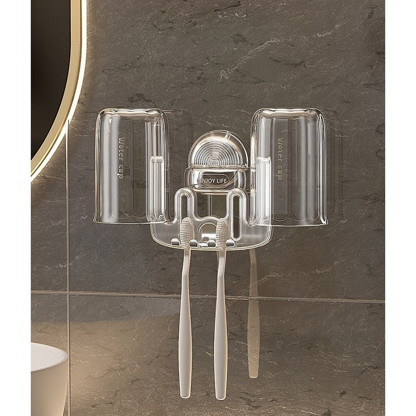 Suport Multifunctional Dublu, Pahar Si Suport Pentru Periuta De Dinti, Plastic, 11 Cm X 11.5 Cm - vivimall.ro
