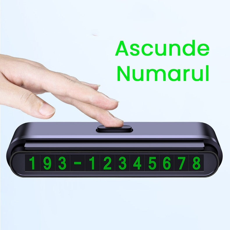 Suport Numar de Telefon pentru Parcare Auto, Vivimall, Suport pentru Numarul detelefon, Banda glisanta pentru Ascundere, Banda Adeziva Inclusa, 120 x 48 x 24 mm, Cifre Verzi, Negru Mat - vivimall.ro