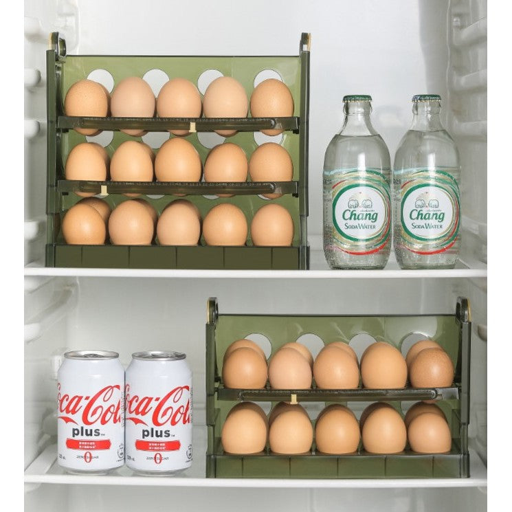 Suport Organizator pentru Oua, Vivimall, pentru Frigider, Verde transparent, Capacitate 20 oua, Doua straturi, cu Data de Expirare, 25.5x10x17 cm - vivimall.ro