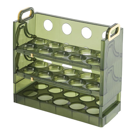 Suport Organizator Pentru Oua, Pentru Frigider, Verde Transparent, Capacitate 30 Oua, Trei Straturi, Cu Data De Expirare, 25.5X10X23 Cm - vivimall.ro