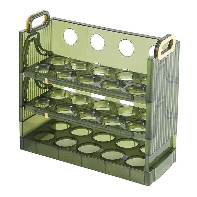 Suport Organizator pentru Oua, Vivimall, pentru Frigider, Verde transparent, Capacitate 30 oua, Trei straturi, cu Data de Expirare, 25.5x10x23 cm - vivimall.ro