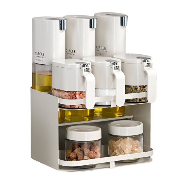 Suport pentru Depozitare Condimente, Ulei, Otet, Vivimall, Montare pe Perete din 9 Piese, Uz Casnic, pentru Bucatarie, 24 x 21.9 x 31.5cm, Alb - vivimall.ro