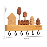 Suport Pentru Chei, Din Lemn, Aplicare Fara Perforare, Adeziv Inclus, 6 Carlige Negre, Model Casuta, Greutate Suportata 5 Kg, 14.5 X 2 X 22.5 Cm, Maro - vivimall.ro