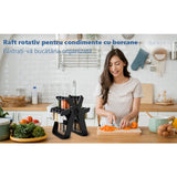 Suport Pentru Condimente Rotativ, Vivimall, Multifunctional, Pivotant 360°, Portabil, Usor de Montat, 34x23 cm, ABS/Sticla, Negru - vivimall.ro