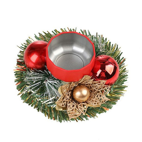 Suport pentru Lumanare de Craciun, Flippy, Model Cupa cu 2 Globutele Rosii, Sfesnic de Tip Ghirlanda, Decoratiune pe Masa de Craciun, 12 x 12 x 6 cm, Rosu - vivimall.ro