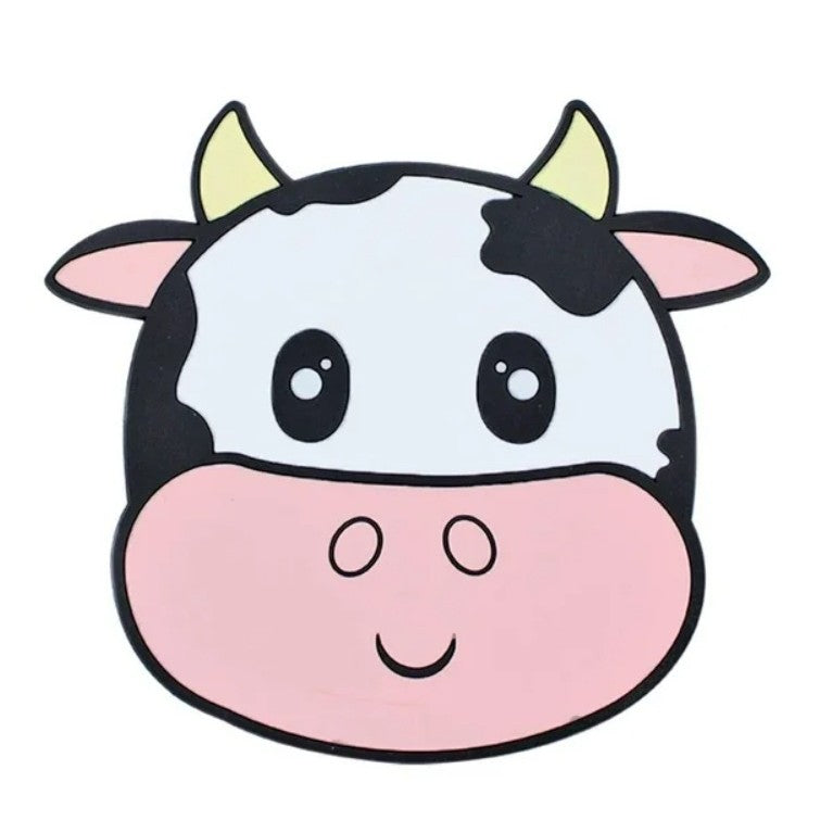 Suport pentru Pahar, Vivimall, Model Vacuta, din PVC, 15.5 x 15.5 cm, Rezistent la Caldura, Alb/Roz - vivimall.ro