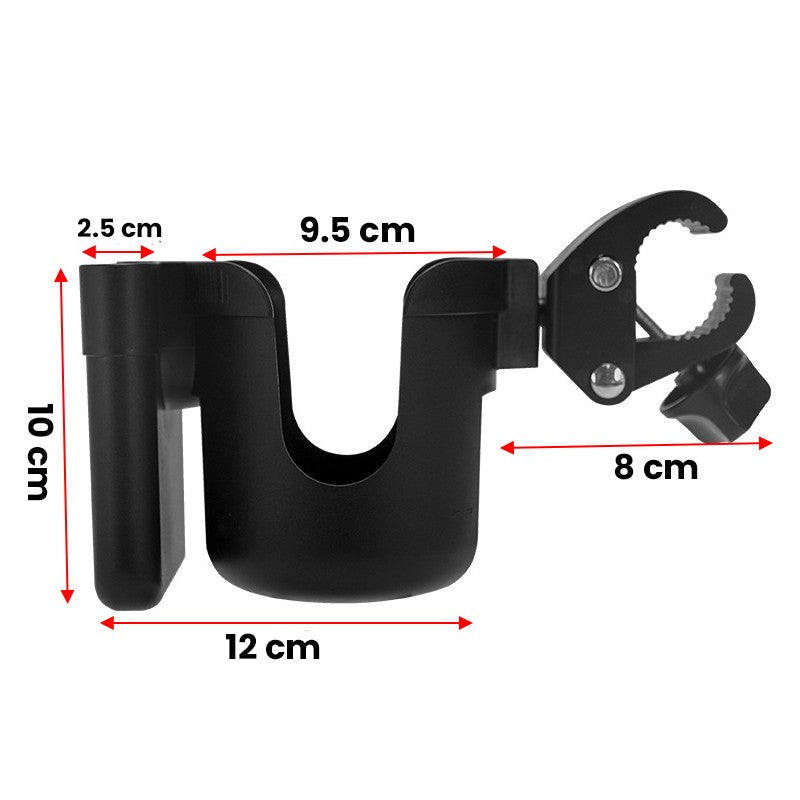 Suport pentru Pahar si Telefon, Vivimall, Suport Universal pentru Sticle cu Fixare de bara, Compatibil cu Bicicleta, Carucior pentru Bebelusi, 20 x 10 x 9.5 cm, Negru - vivimall.ro
