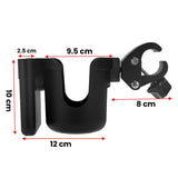 Suport pentru Pahar si Telefon, Vivimall, Suport Universal pentru Sticle cu Fixare de bara, Compatibil cu Bicicleta, Carucior pentru Bebelusi, 20 x 10 x 9.5 cm, Negru - vivimall.ro