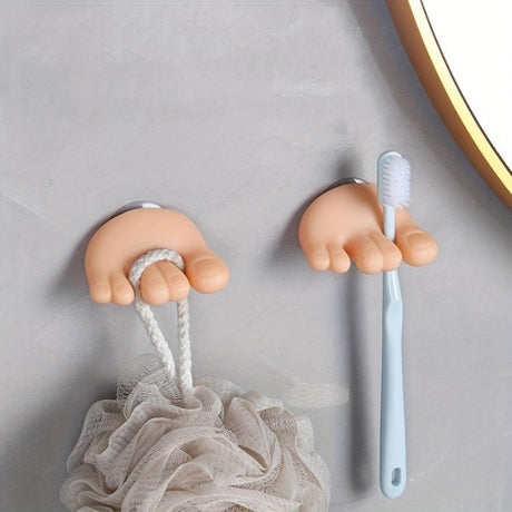 Suport de Baie, Vivimall, Multifunctional, pentru Periute/Cabluri, din PVC, cu Ventuza, Model Picior, 4 x 6.5 cm, Crem - vivimall.ro