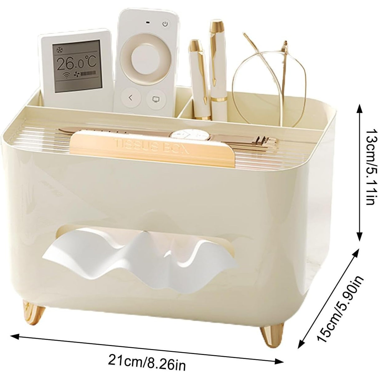 Suport pentru Servetele, Vivimall, Cutie Multifunctionala, Design Minimalist, ABS, cu Suport pentru Obiectele Personale, pentru Birou, 21x15x13 cm, Crem - vivimall.ro