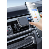 Suport Auto pentru Telefon, Vivimall, MagSafe, cu Magnet, Prindere Grila de Ventilatie, Detalii Fine, Rotativ 360 de Grade, Plastic Magnet Silicon, 5.1x3.9 cm, Negru Argintiu - vivimall.ro