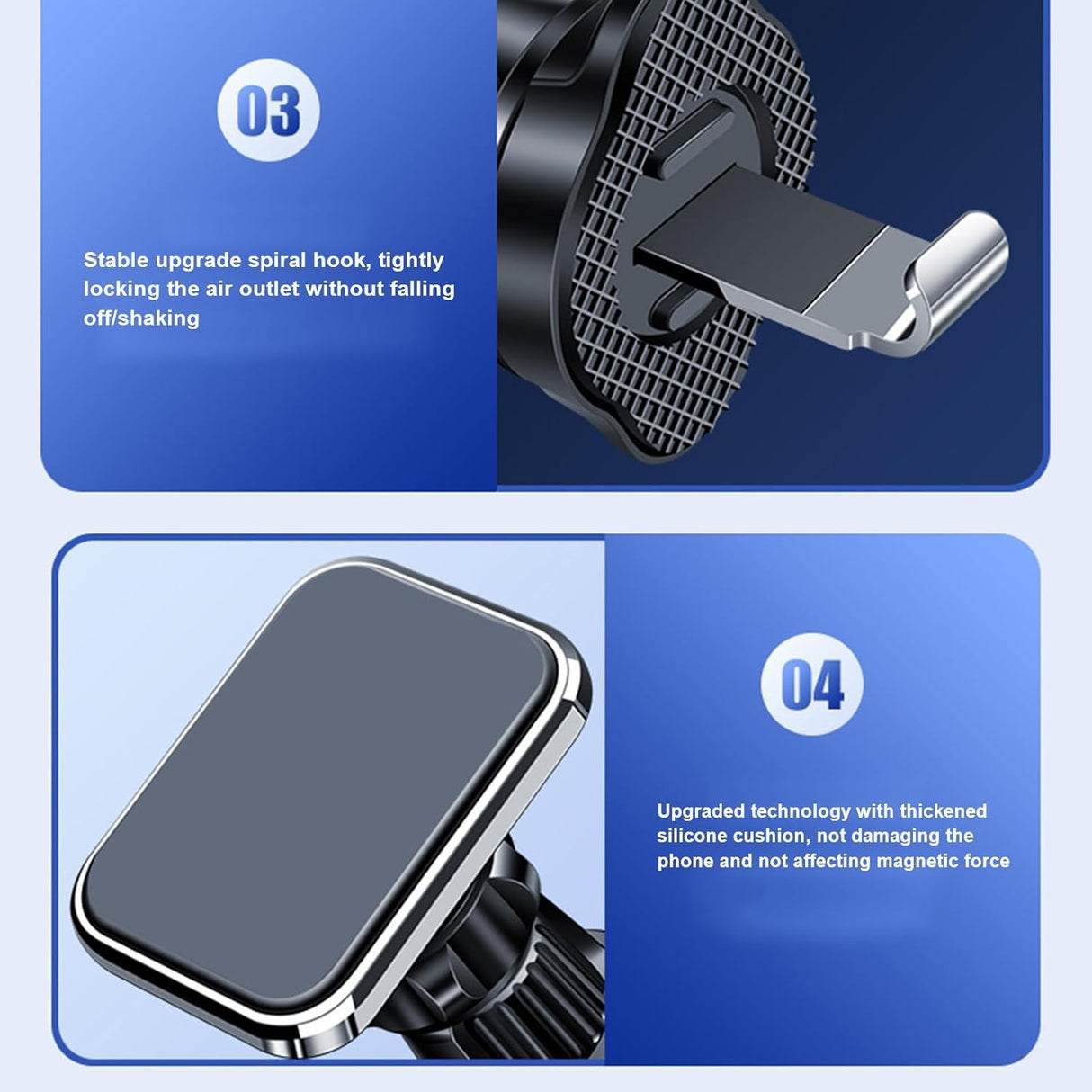 Suport Auto pentru Telefon, Vivimall, MagSafe, cu Magnet, Prindere Grila de Ventilatie, Detalii Fine, Rotativ 360 de Grade, Plastic Magnet Silicon, 5.1x3.9 cm, Negru Argintiu - vivimall.ro