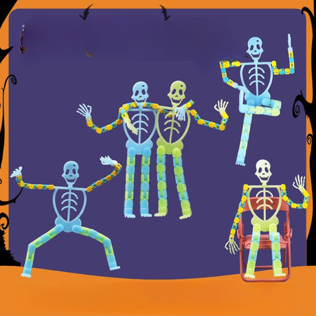 Suport pentru telefon mobil, jucarie de decompresie pentru adulti, tip schelet luminos de Halloween, verde, lungime 17 cm - vivimall.ro