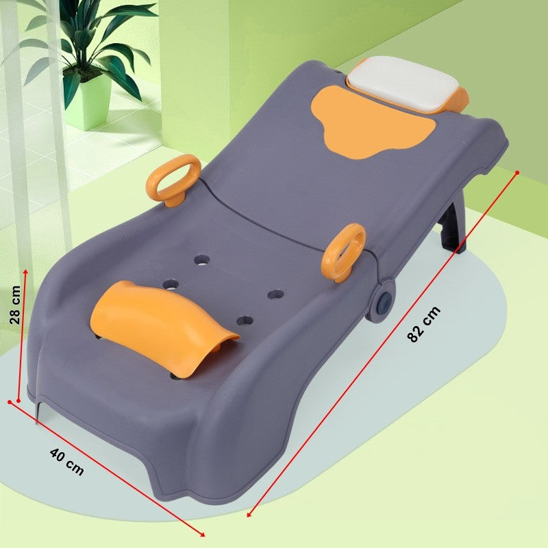 Suport Pliabil pentru Spalat Parul Vivimall, Pentru Copii, 0 - 16 ani, cu Picioare Antialunecare, Material Polipropilena, Suport Cap Reglabil, cu Manere, 82 x 40 x 28 cm, Bleumarin - vivimall.ro