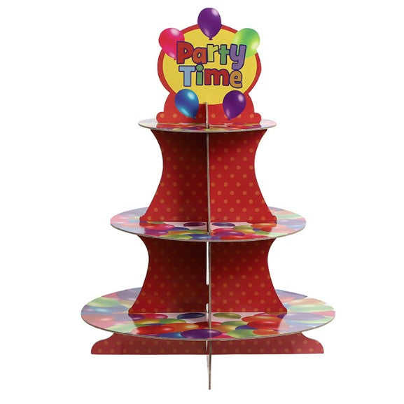 Suport Prajituri, Flippy, 3 Etaje, Design de Petrecere, pentru Prajituri, Candy Bar, din Carton, Rosu/Multicolor - vivimall.ro