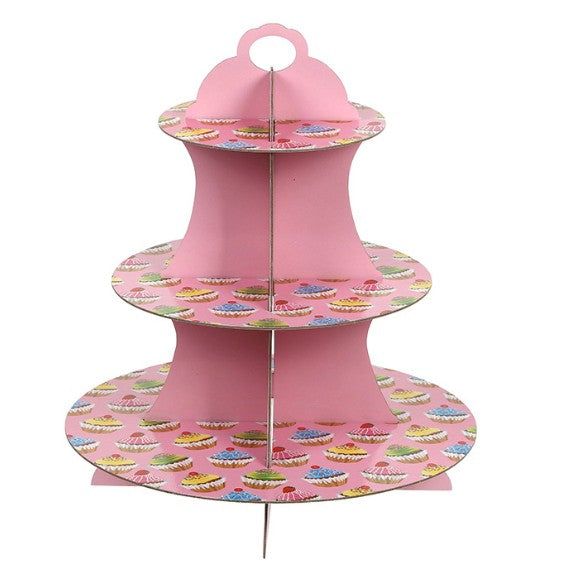 Suport Prajituri, Flippy, 3 Etaje, Design de Petrecere, pentru Prajituri, Candy Bar, din Carton, Roz/Multicolor - vivimall.ro