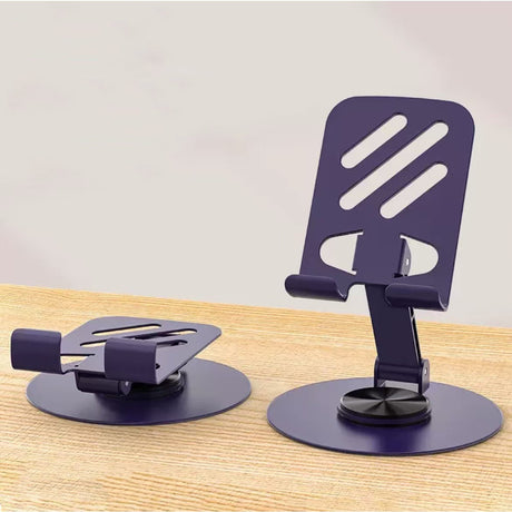 Suport rotativ pentru telefon, Flippy, Complet Metalic, Pliabil, Design Modern pentru Desktop, Multifunctional, Compatibil cu Tableta, 10.5 x 9 x 9 cm, 80 g, Mov inchis - vivimall.ro