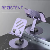 Suport rotativ pentru telefon, Flippy, Complet Metalic, Pliabil, Design Modern pentru Desktop, Multifunctional, Compatibil cu Tableta, 10.5 x 9 x 9 cm, 80 g, Mov inchis - vivimall.ro