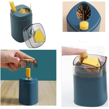 Suport Scobitori, Vivimall, Automat, cu Buton si Capac, din PP, 9.5x6 cm, Albastru - vivimall.ro