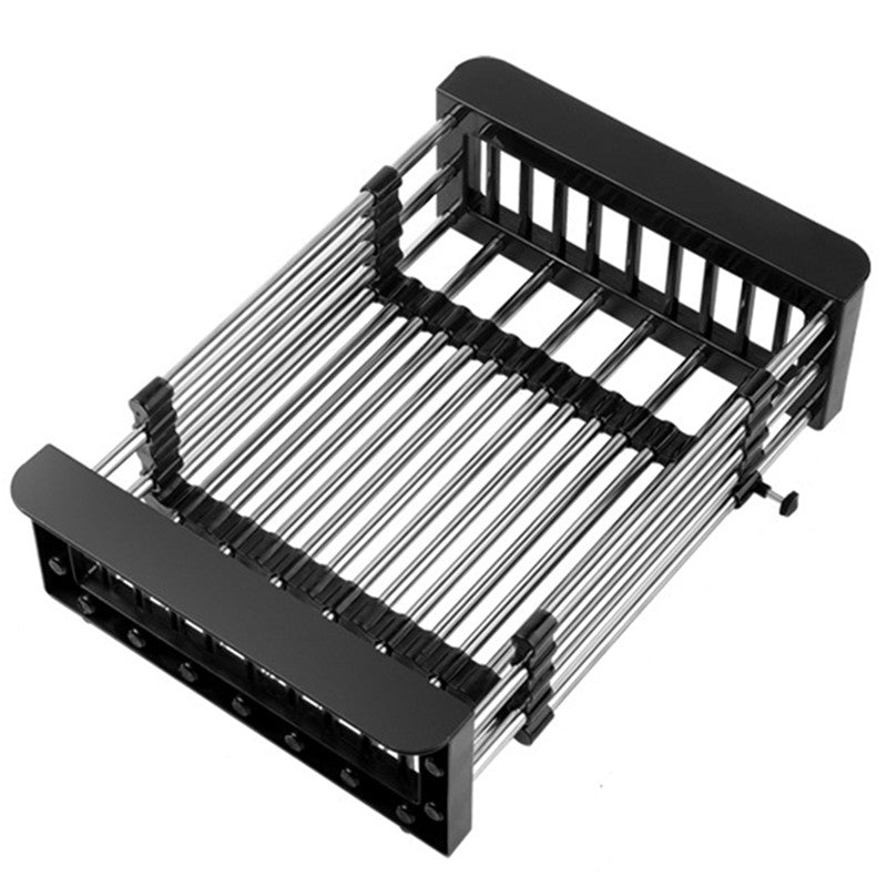 Suport Scurgere Extensibil pentru Bucatarie, Vivimall, Uscator Vase din Otel Inoxidabil, Suport Tacamuri si Pahare, Suport pentru Fructe si Legume, 29 x 22 x 9.5 cm-Negru - vivimall.ro