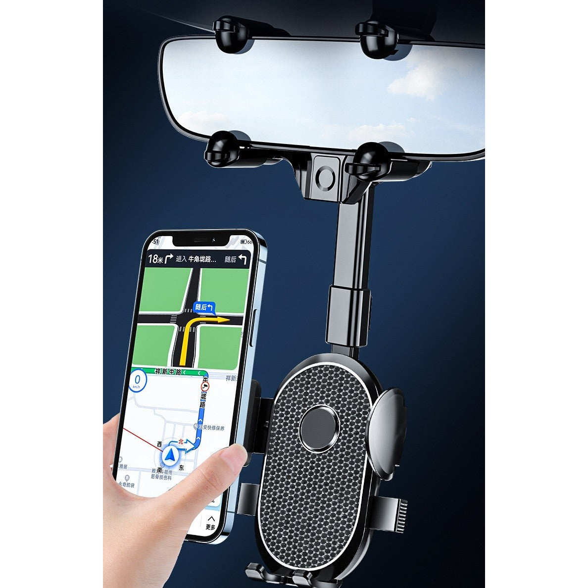 Suport Telefon Auto, Pentru Oglinda Retrovizoare, Din Abs, Reglabil 360Â° - vivimall.ro