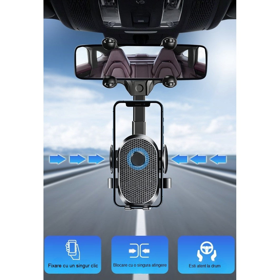 Suport Telefon Auto, Pentru Oglinda Retrovizoare, Din Abs, Reglabil 360Â° - vivimall.ro
