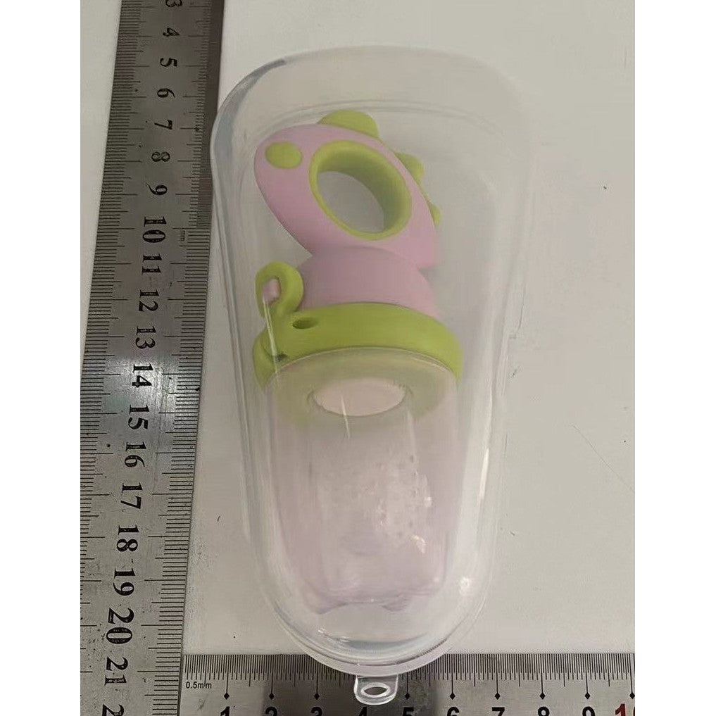 Suzeta pentru Fructe, Vivimall, pentru Bebelusi, din Silicon Alimentar, +4 Luni, 2 mm Grosime Gauri Tetina, 12.4 x 5.1 x 4.7 cm, Roz/Verde - vivimall.ro