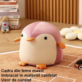 Taburet Pentru Copii, Vivimall, Cadru din Lemn Masiv, 25 x 29 x 29 cm, Perna de Burete Elastica si Maner de Transport, in Forma de Pinguin, Roz - vivimall.ro