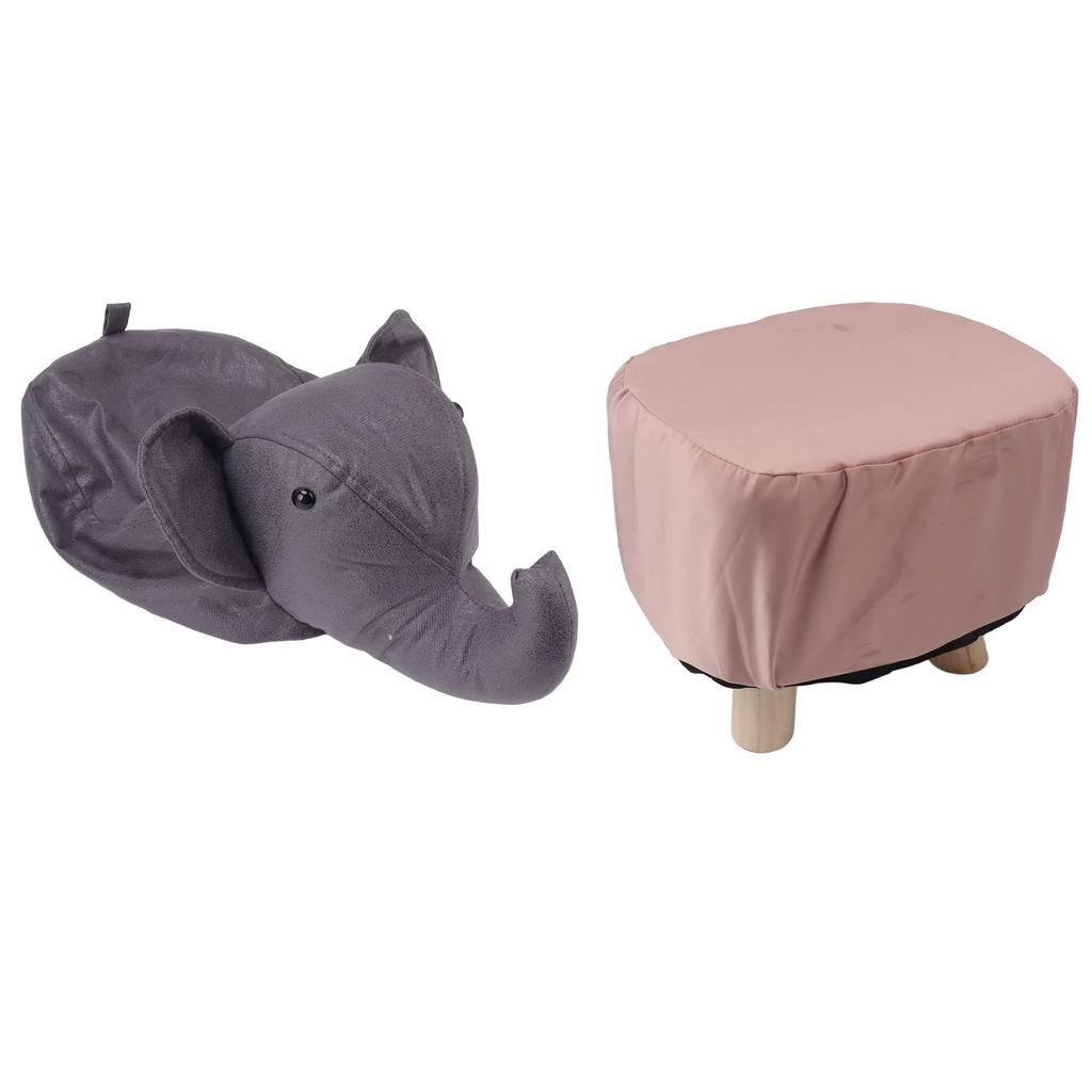 Taburet pentru Copii, Flippy, Scaun Tip Taburet, Model Elefant, din Lemn Masiv, Scaun pentru Copii, 30 x 25 x 25 cm, Gri inchis - vivimall.ro