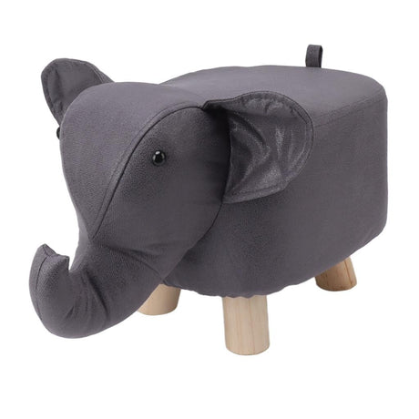 Taburet pentru Copii, Flippy, Scaun Tip Taburet, Model Elefant, din Lemn Masiv, Scaun pentru Copii, 30 x 25 x 25 cm, Gri inchis - vivimall.ro