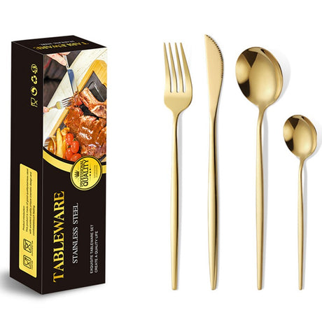 Tacamuri Portugheze, Vivimall, Set din 24 de Piese din Otel Inoxidabil, 6 Cutie, 6 Furculite, 6 Linguri de Masa, 6 Linguri pentru Ceai, Auriu - vivimall.ro