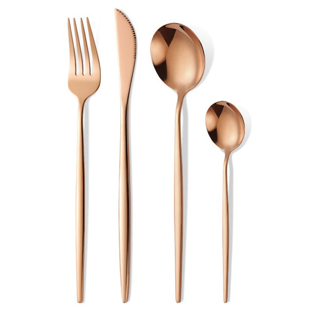 Tacamuri Portugheze, Vivimall, Set din 24 de Piese din Otel Inoxidabil, 6 Cutie, 6 Furculite, 6 Linguri de Masa, 6 Linguri pentru Ceai, Gold - vivimall.ro