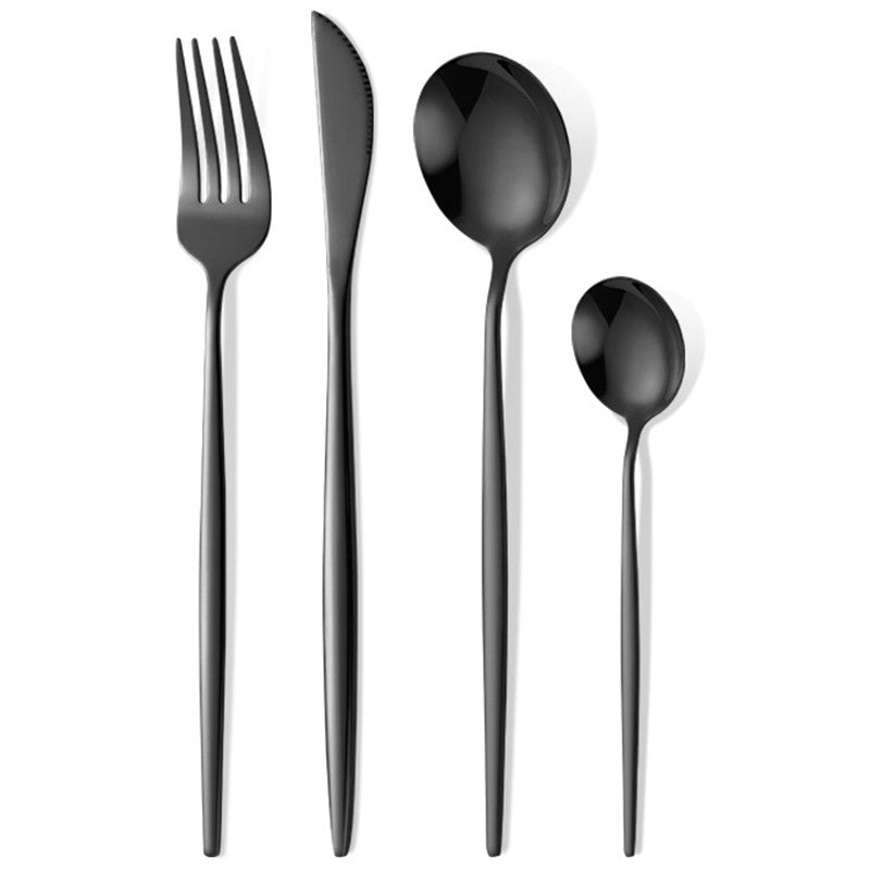 Tacamuri Portugheze, Vivimall, Set din 24 de Piese din Otel Inoxidabil, 6 Cutie, 6 Furculite, 6 Linguri de Masa, 6 Linguri pentru Ceai, Negru Cosmic - vivimall.ro