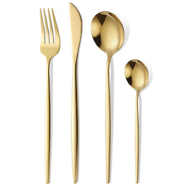 Tacamuri Portugheze, Vivimall, Set din 24 de Piese din Otel Inoxidabil, 6 Cutie, 6 Furculite, 6 Linguri de Masa, 6 Linguri pentru Ceai, Auriu - vivimall.ro