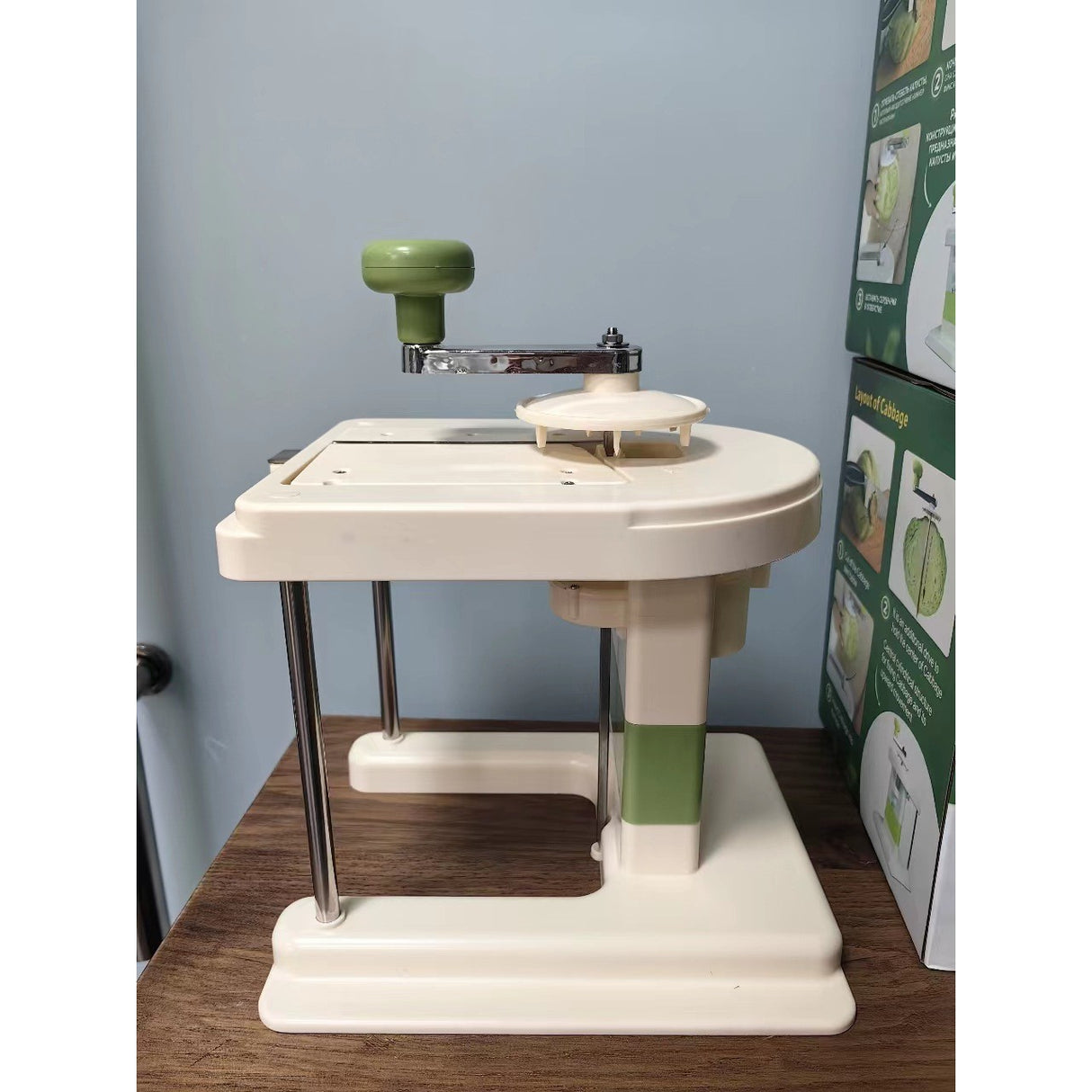 Razatoare de Varza, Vivimall, Manuala, din PP+Otel Inoxidabil, 19 x 17 x 19 cm, Latime Ajustabila, Alb/Verde - vivimall.ro