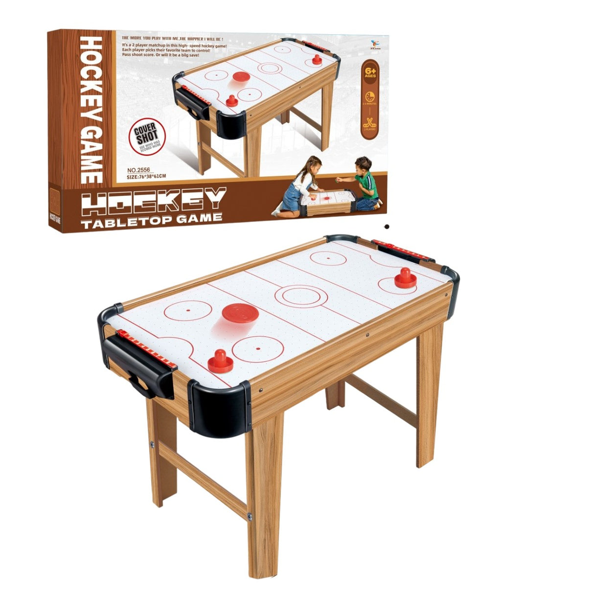 Masa Air Hockey Graffiti cu Picioare Lungi, Vivimall, Lemn, 2 Pucuri, Tabela Scor, 2 Impingatoare, 76x38x61 cm, Maro - vivimall.ro
