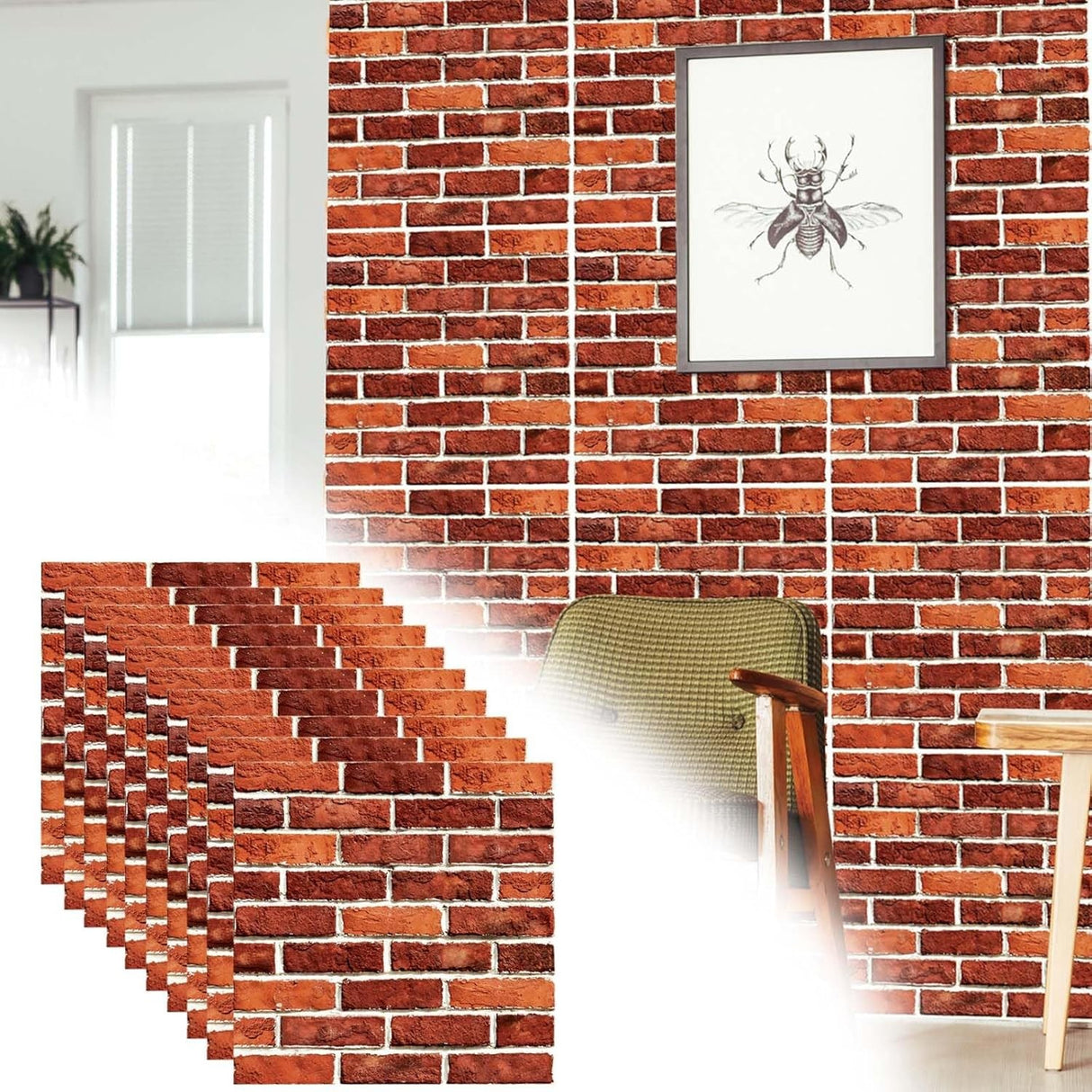 10 X Placi Tapet Autocolant 3D Cu Imitatie De Caramida, Pentru Perete Bucatarie Sufragerie, Usor De Curatat, Rezistent La Apa, Autoadeziv, 30X30 Cm, Rosu - vivimall.ro
