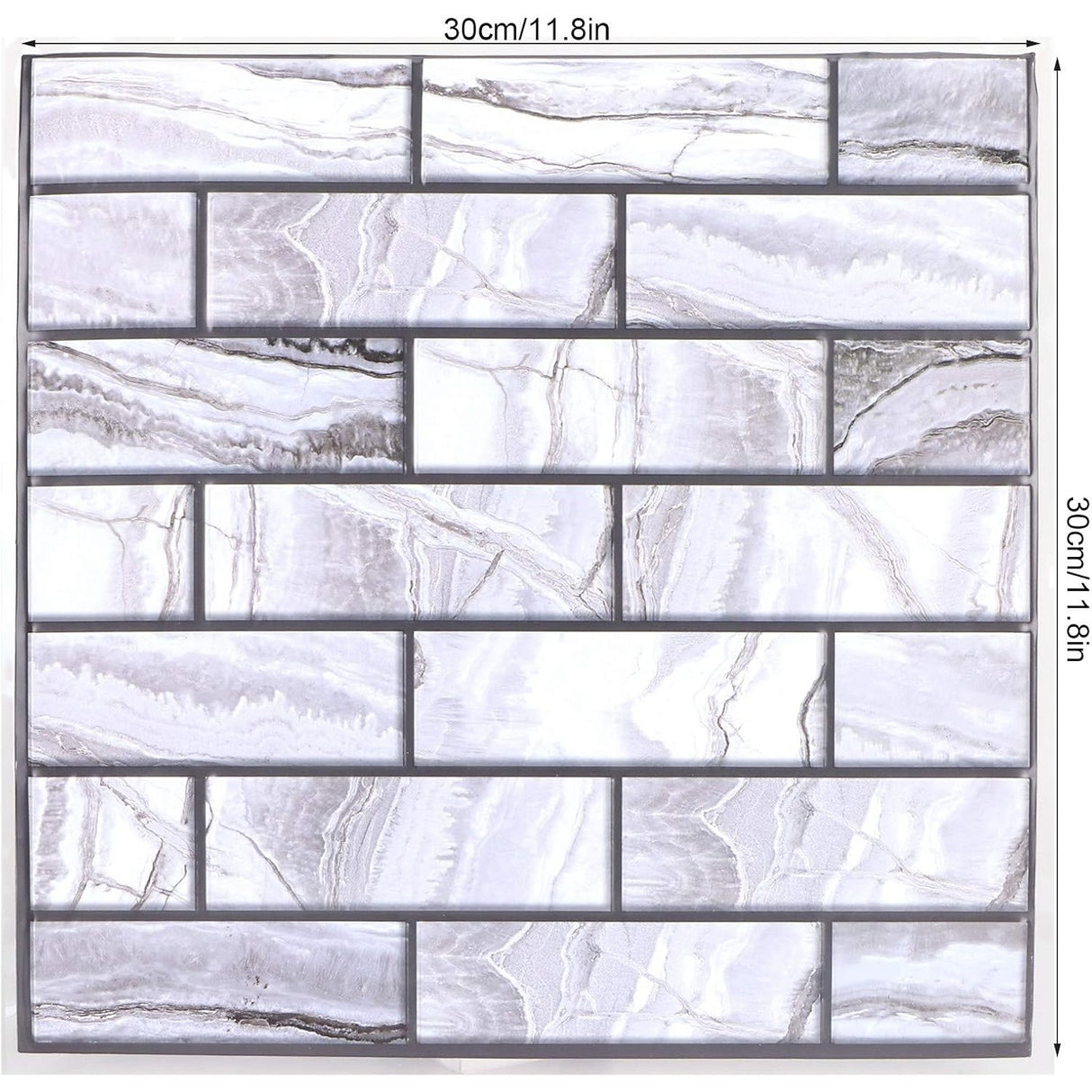 10 x Placi Tapet Autocolant 3D cu Imitatie de Marmura Dreptunghiulara, pentru Perete Bucatarie Sufragerie, Usor de Curatat, Rezistent la Apa, Autoadeziv, 30x30 cm, Gri - vivimall.ro