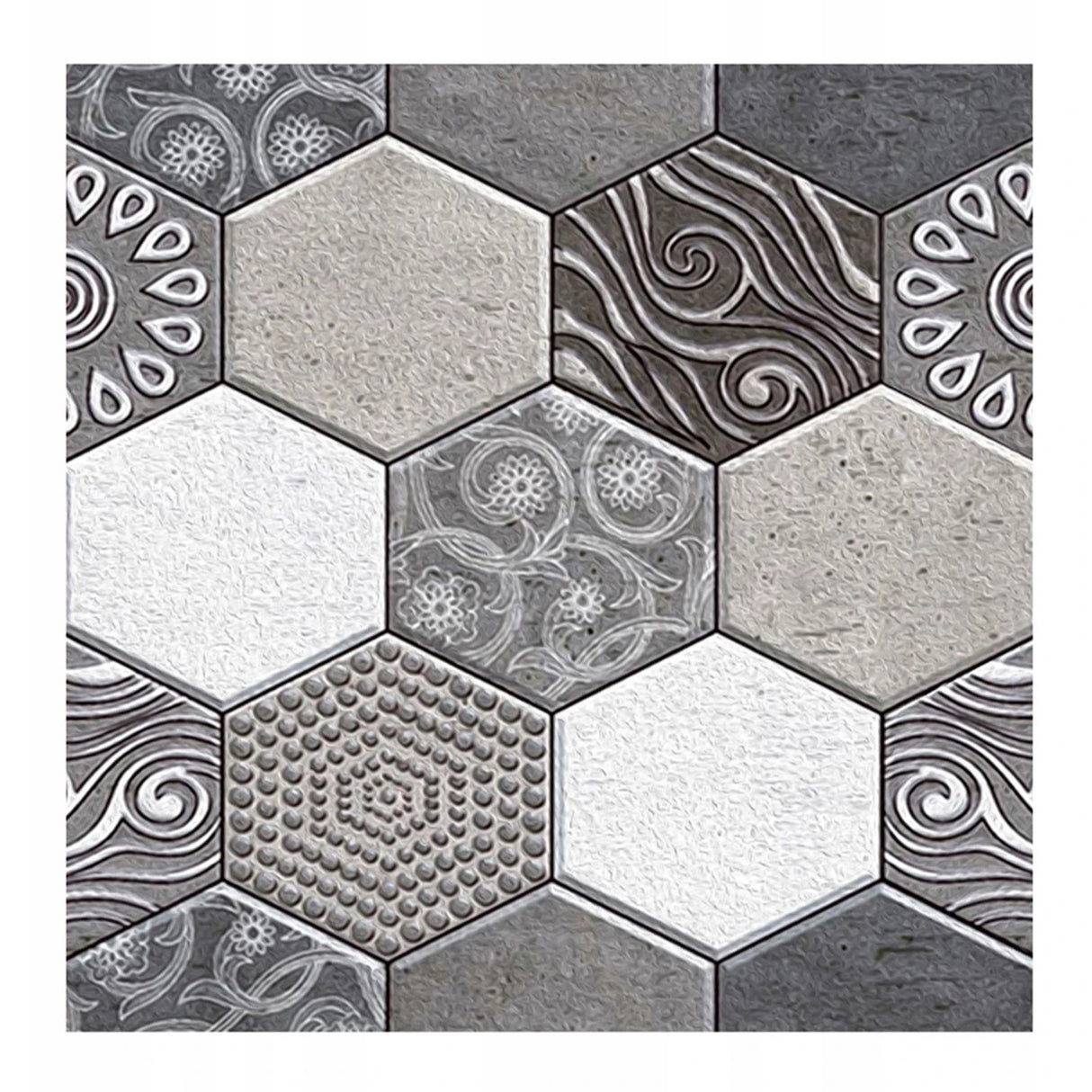 10 x Placi Tapet Autocolant 3D cu Imitatie de Marmura Hexagonala, pentru Perete Bucatarie Sufragerie, Usor de Curatat, Rezistent la Apa, Autoadeziv, 30x30 cm, Gri - vivimall.ro
