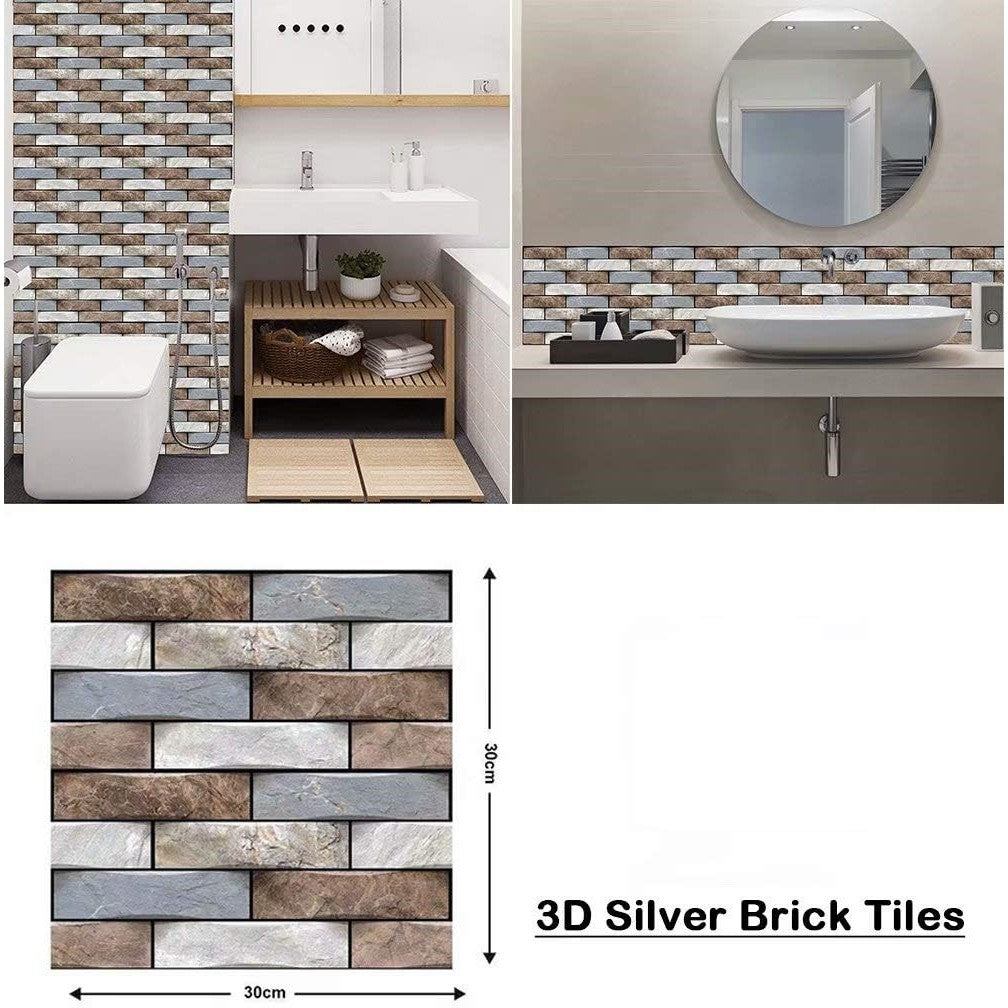 10 x Placi Tapet Autocolant 3D cu Imitatie de Marmura, pentru Perete Bucatarie Sufragerie, Usor de Curatat, Rezistent la Apa, Autoadeziv, 30x30 cm, Gri Maro Bej - vivimall.ro