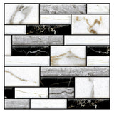Set 10 x Placi Tapet Autocolant 3D cu Imitatie de Marmura, pentru Perete Bucatarie Sufragerie, Usor de Curatat, Rezistent la Apa, Autoadeziv, 30x30 cm, Alb Negru - vivimall.ro