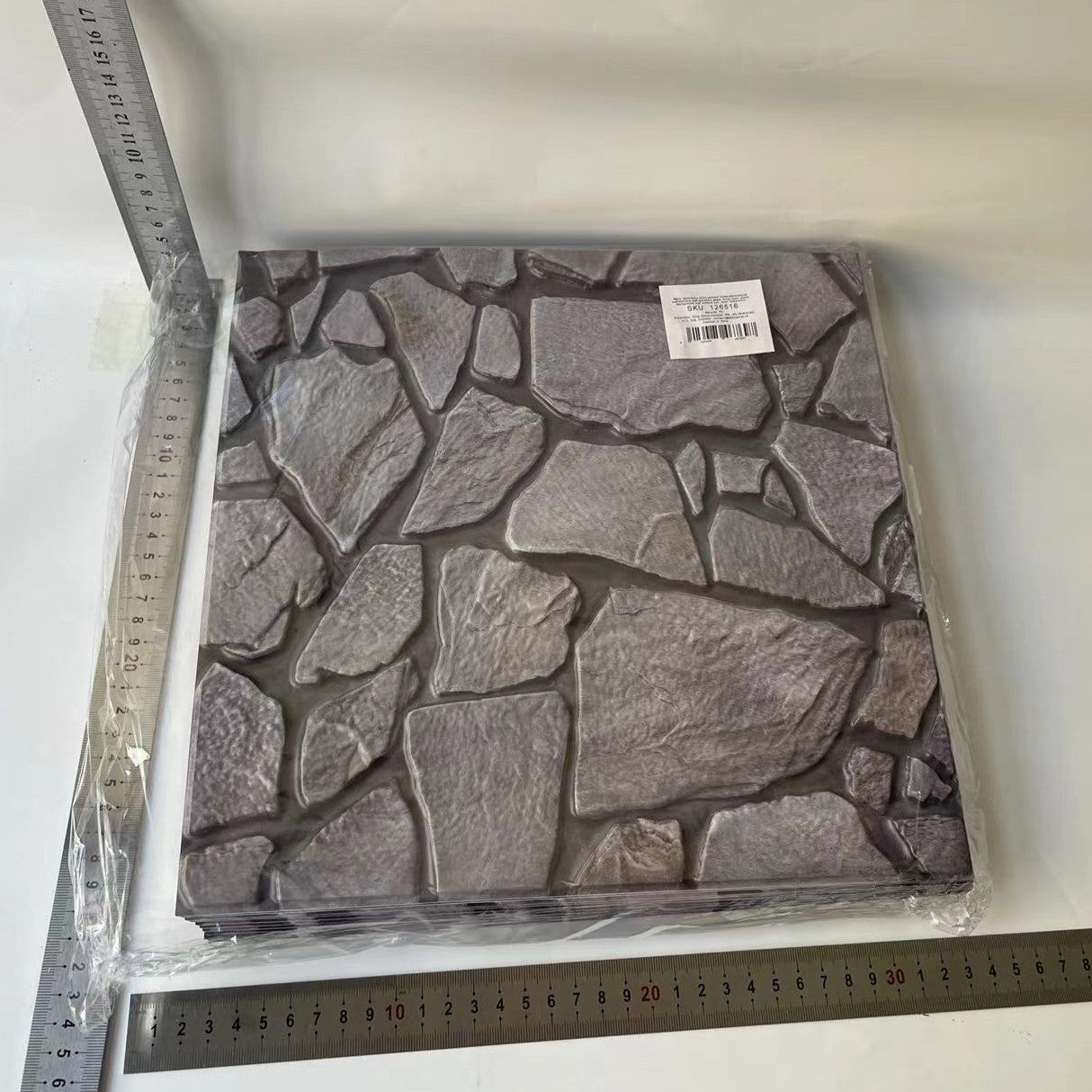 Set 10 x Placi Tapet Autocolant 3D cu Imitatie de Pietre, pentru Perete Bucatarie Sufragerie, Usor de Curatat, Rezistent la Apa, Autoadeziv, 30x30 cm, Gri - vivimall.ro