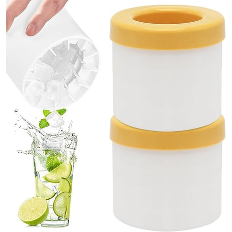 Tava de Gheata din Silicon cu Capac, Vivimall, Forma de Gheata pentru Racirea Bauturilor, in Forma de Pahar, Silicon fara BPA, Cuburi de Gheata, 9x8.5x8 cm, Galben - vivimall.ro