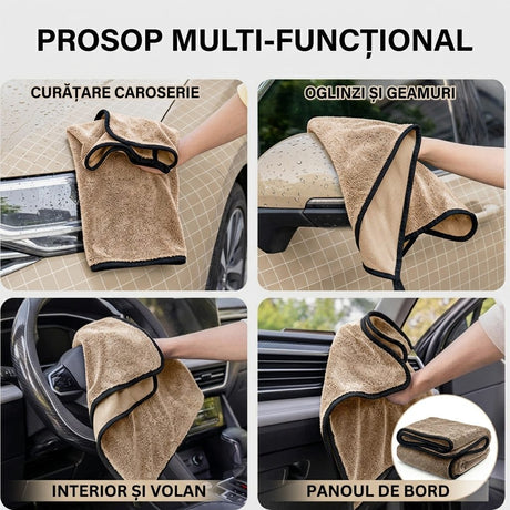 Detaliu textură microfibră premium 600 GSM a prosopului Flippy pentru uscare auto, culoare bej